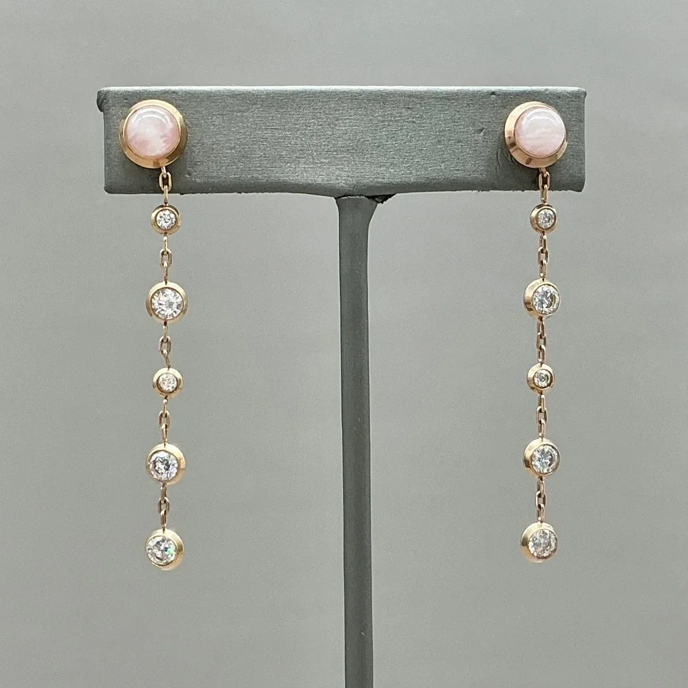 Michael Kors Earrings Rose Gold Tone Pink Stone Crystal Linear Drop Earrings